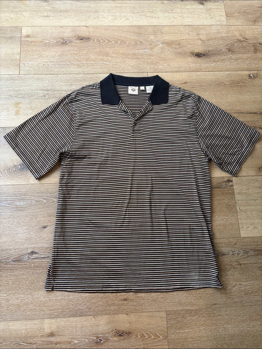 Joseph Abboud Golf Black Collar Striped Polo Shirt